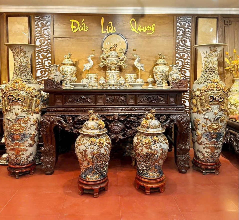 Bộ Tam Sự Men Lam Kỹ Vẽ Vàng 24k 2